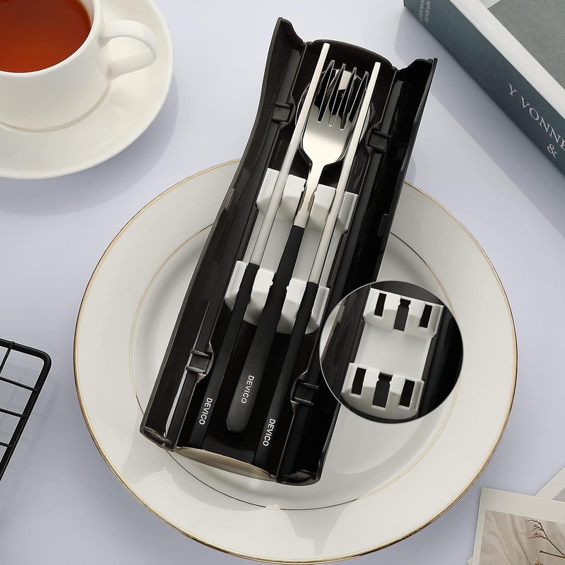 DEVICO Portable Travel Utensils with Case, Reusable Camping Silverware for Lunch, 18/8 Stainless Steel Cutlery Set (Black) - Image 4
